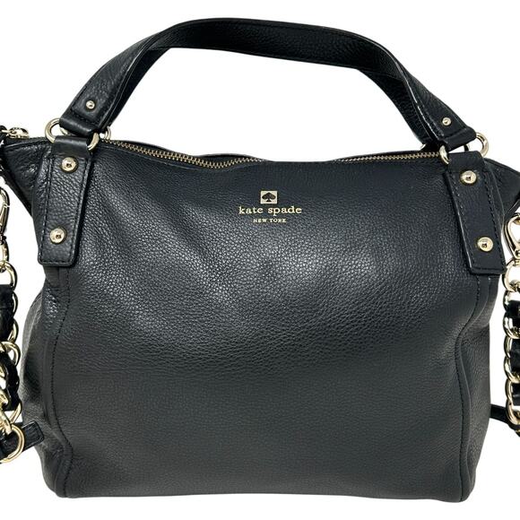 Kate Spade Black Leather Satchel Pine Street Kori Gold Chain Strap & Top Handle - Picture 2 of 16